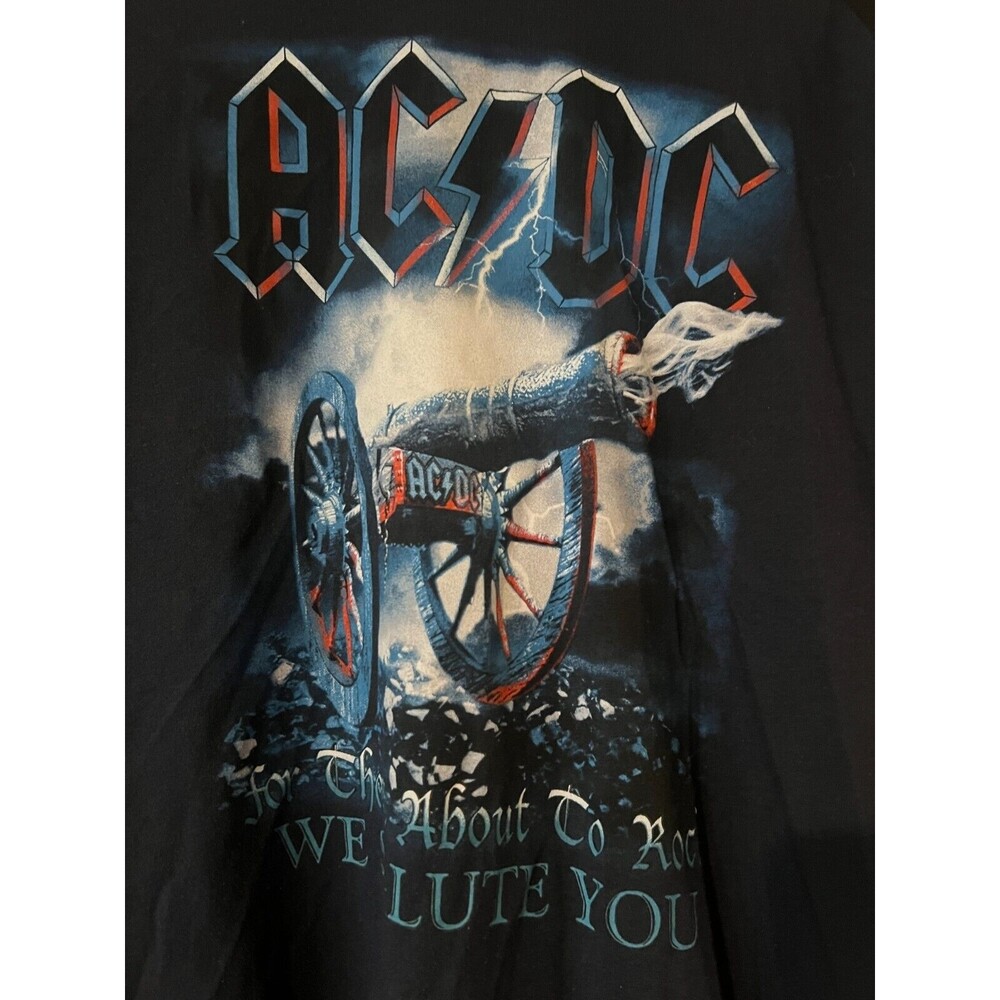 ACDC Mens T Shirt Retro 2XL Long Sleeve Band Music‎ Salute Colorblock Cannon
